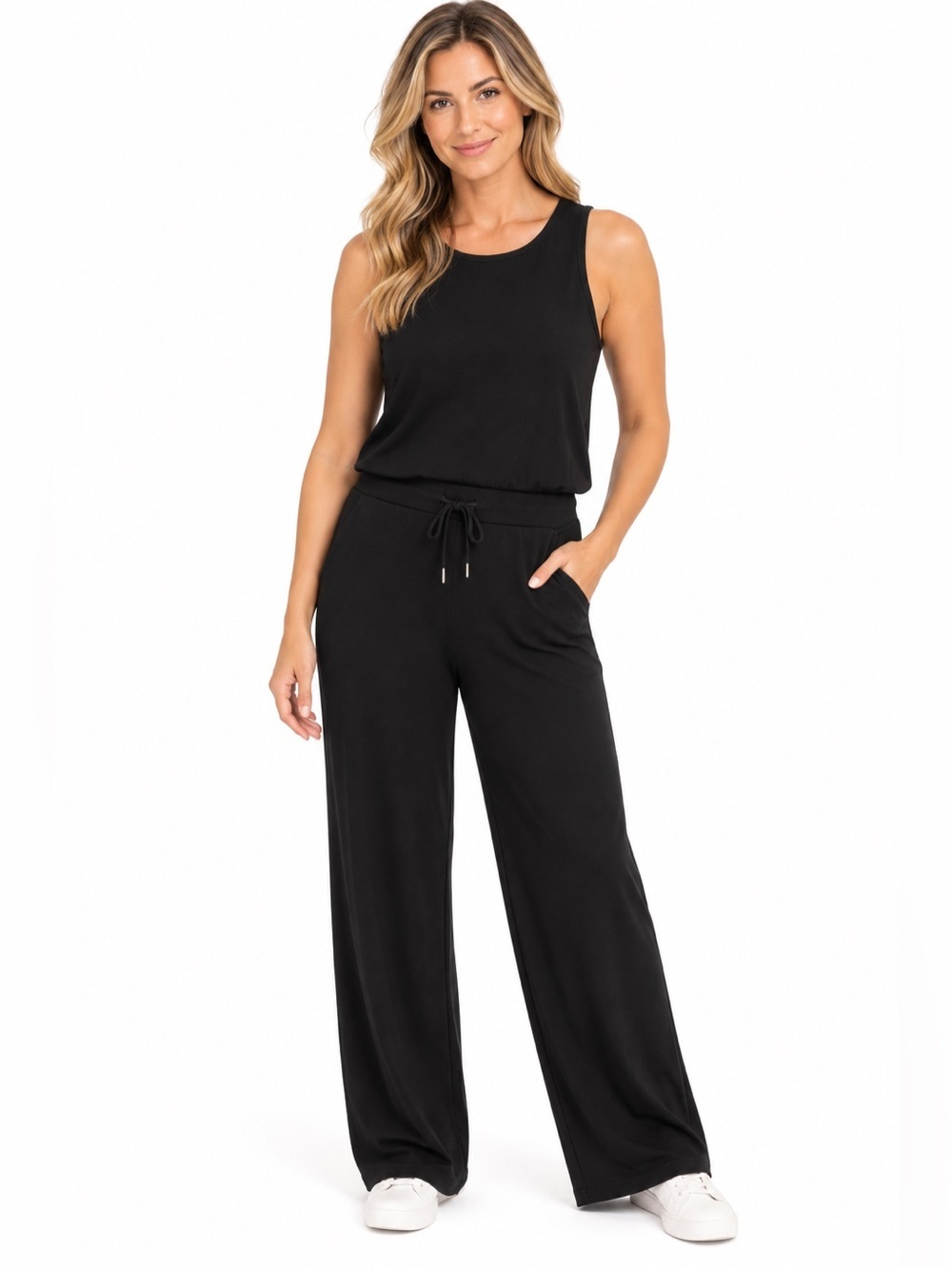 Mono B Jumpsuit Sleeveless Flare Leg Soft Comfy Casual Layer Neutral Size M